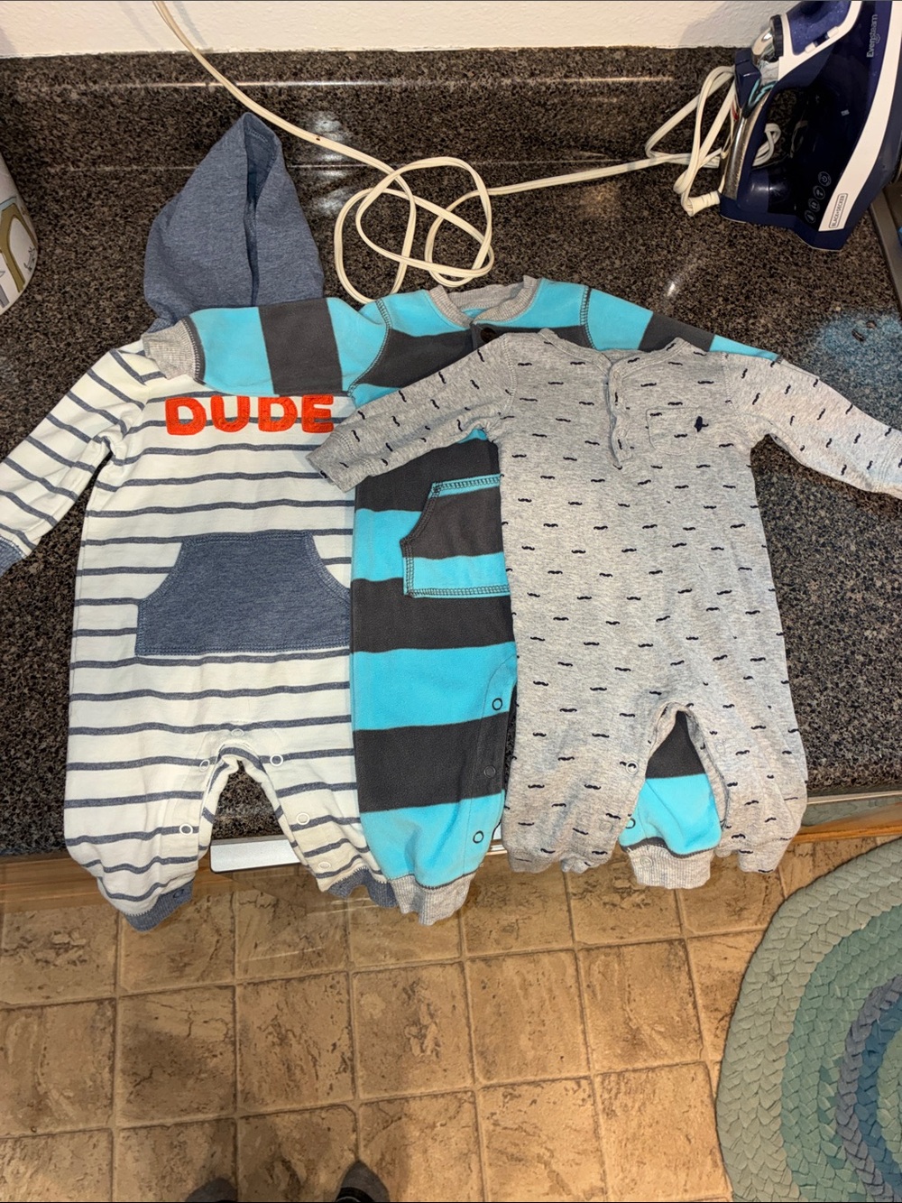 Carter's 3-Pack Baby boy rompers in Blue, Gray & Aqua